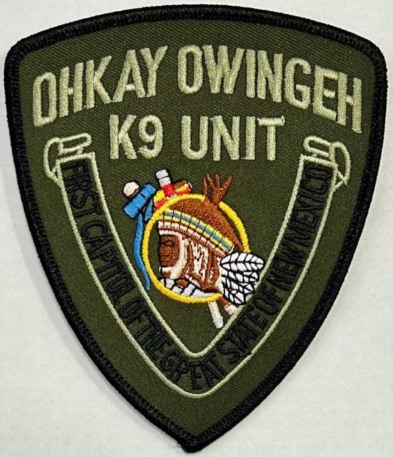 OHKAY OWINGEH NEW MEXICO POLICE K9 UNIT OD GREEN SHOULDER PATCH - SEW ON.